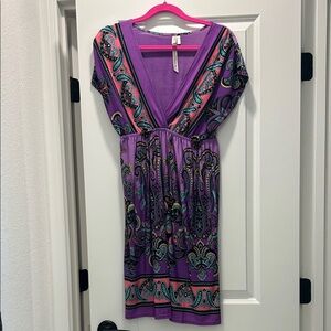 Cristinalove Purple and Teal Paisley Midi Dress